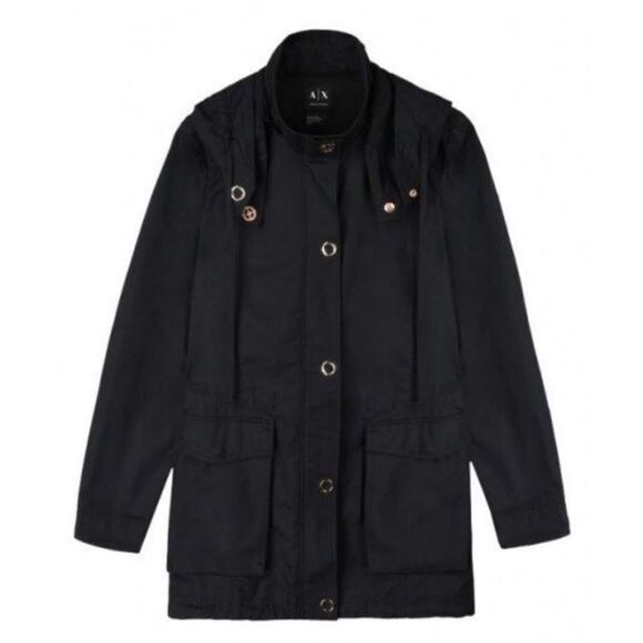 Armani Exchange Black Hooded FIshtail Parka Jacket Cotton Size M - Picture 2 of 14